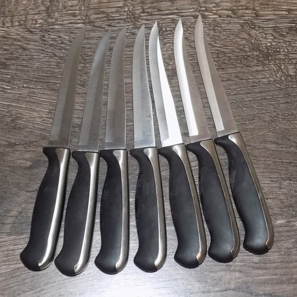 J.A. Henckels Steak Knife Set 7pc 4.5in Black Silver Good Synergy Fine Edge Pro